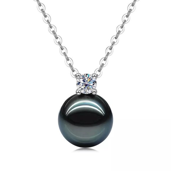 Jewelry - Genuine Tahitian Pearl 0.3ct. t.w. Diamond Necklace 18k Gold over Italy Silver